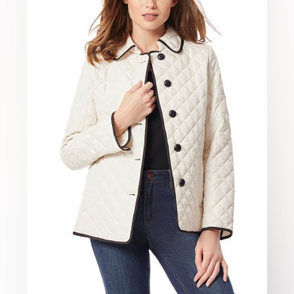 Jones New York Jackets & Blazers - Jones New York Women's Off White Diamond-Quilted Tipped Jacket | M